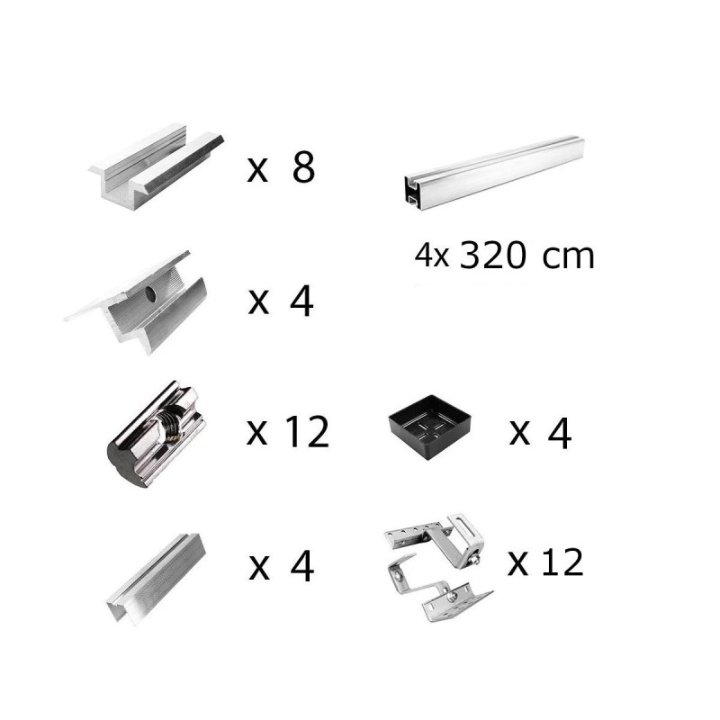 Adjustable mounting kit h30mm with brackets for sloping roof 5 panels