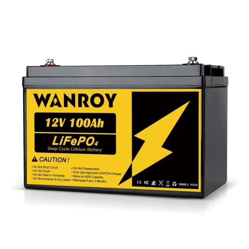 WANROY 12V 100Ah LiFePO4 Battery With 100A BMS 12.8V 1280Wh