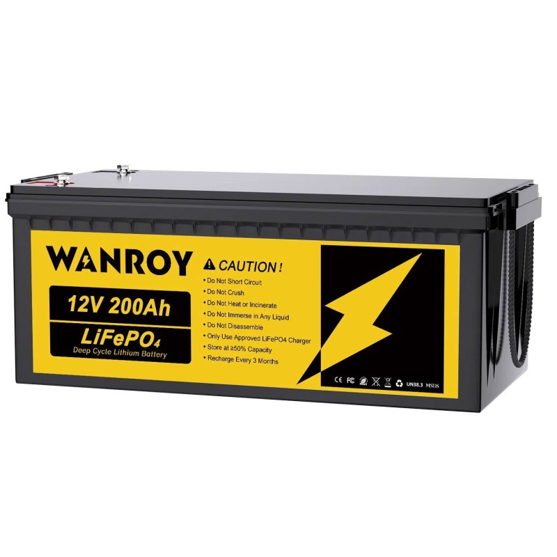 WANROY 12V 200Ah LiFePO4 Battery With 100A BMS 12.8V 2560Wh