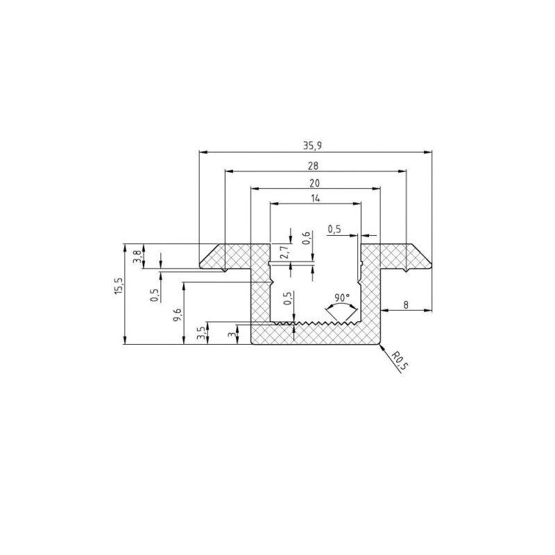 Megafix Aluminum central clamp for fixing panels 36x70mm