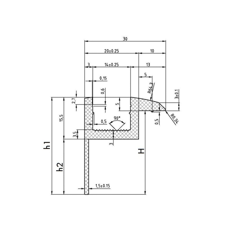 Megafix Aluminum Terminal Clamp for fixing panels 35x70mm