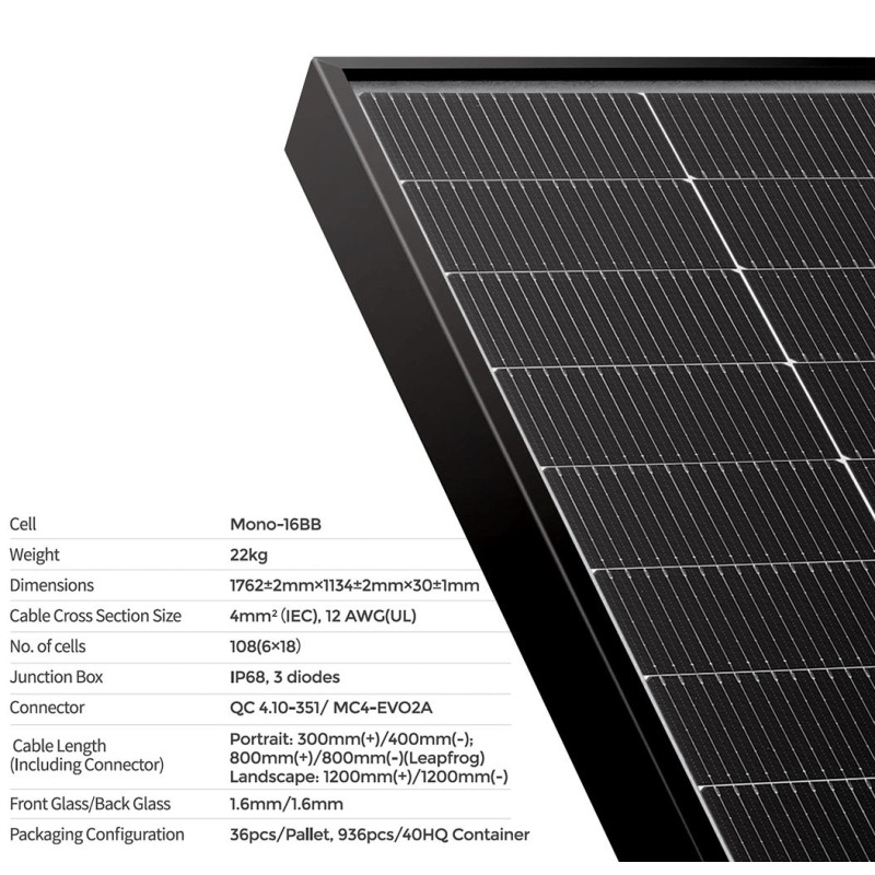 JA Solar JAM54D40-445N-LB-B 445Wp Modulo Glass-Glass/Black-White