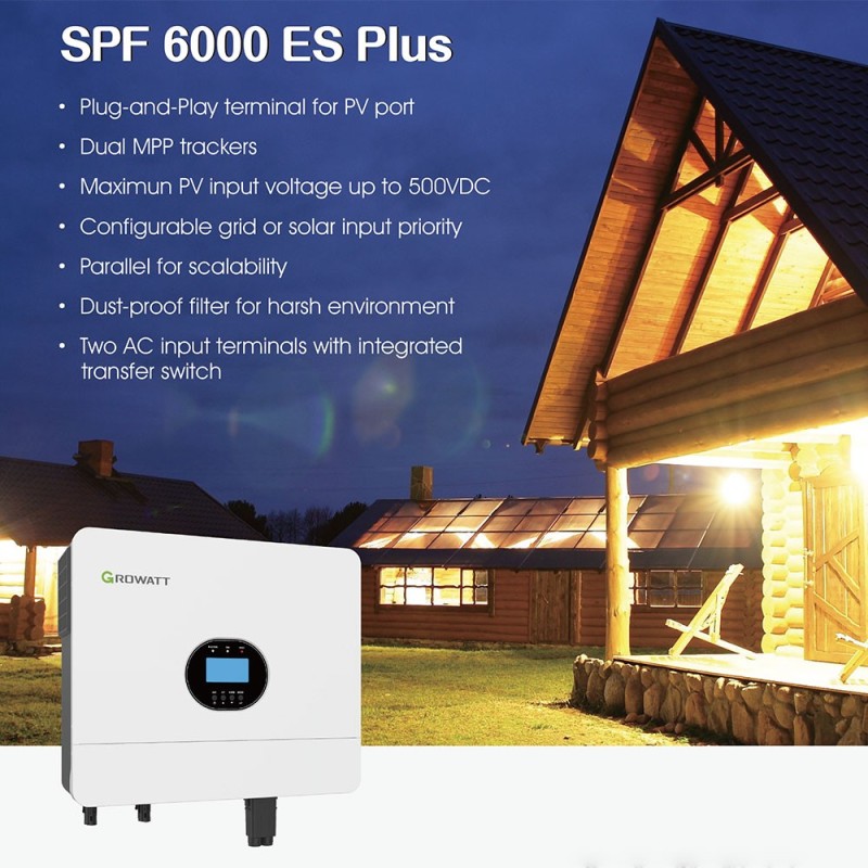 Growatt SPF 6000 ES Plus 6kW 48Vdc Inverter Ibrido Monofase