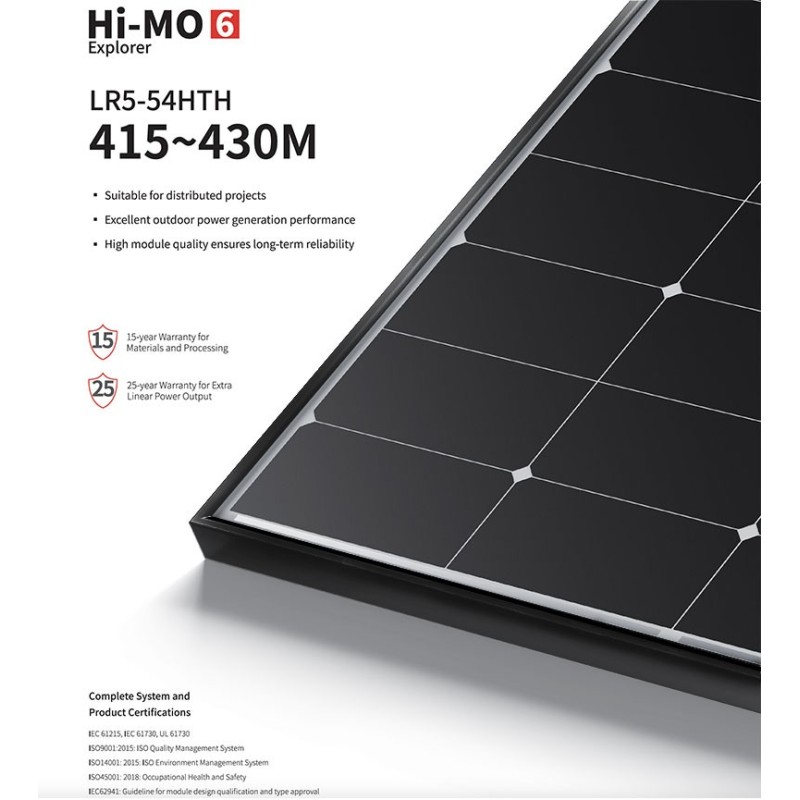 LONGi LR5-54HTH 430W Black Frame Hi-MO6 Explorer Pannello Solare 8pz