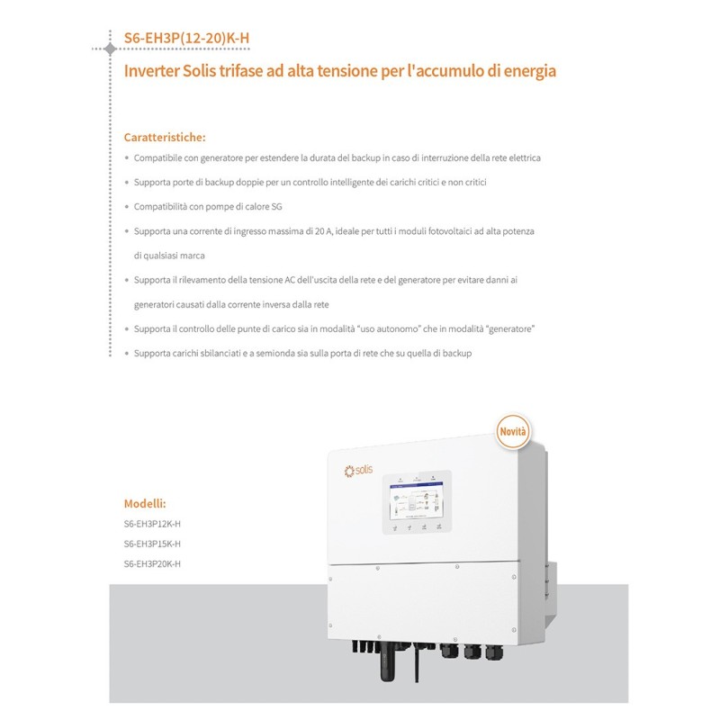 Solis S6-EH3P12K-H 12kW 24000W Inverter Ibrido Trifase 4MPPT Backup