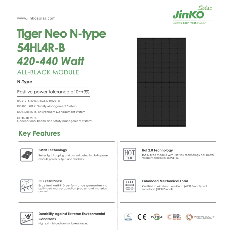 Jinko Solar JKM435N-54HL4R-BK 435Wp Modulo NType Tiger Black