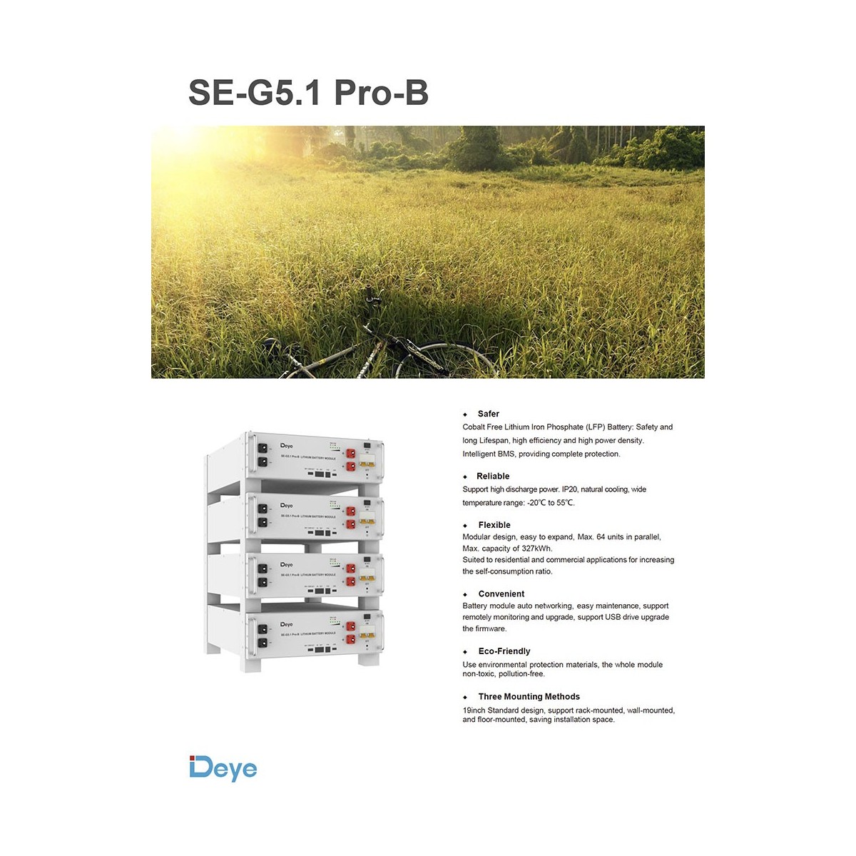 Deye SE-G5.1Pro-B 5.12kW 51.2V LiFePO4 Battery with BMS