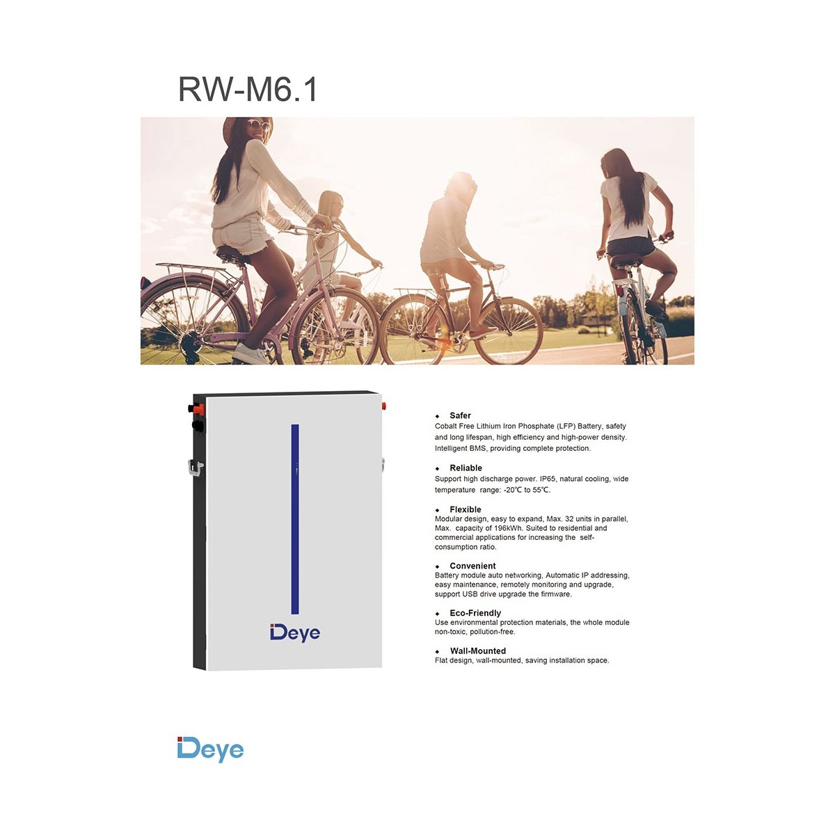 Deye RW-M6.1 6.14kW 51.2V LiFePO4 Battery with BMS