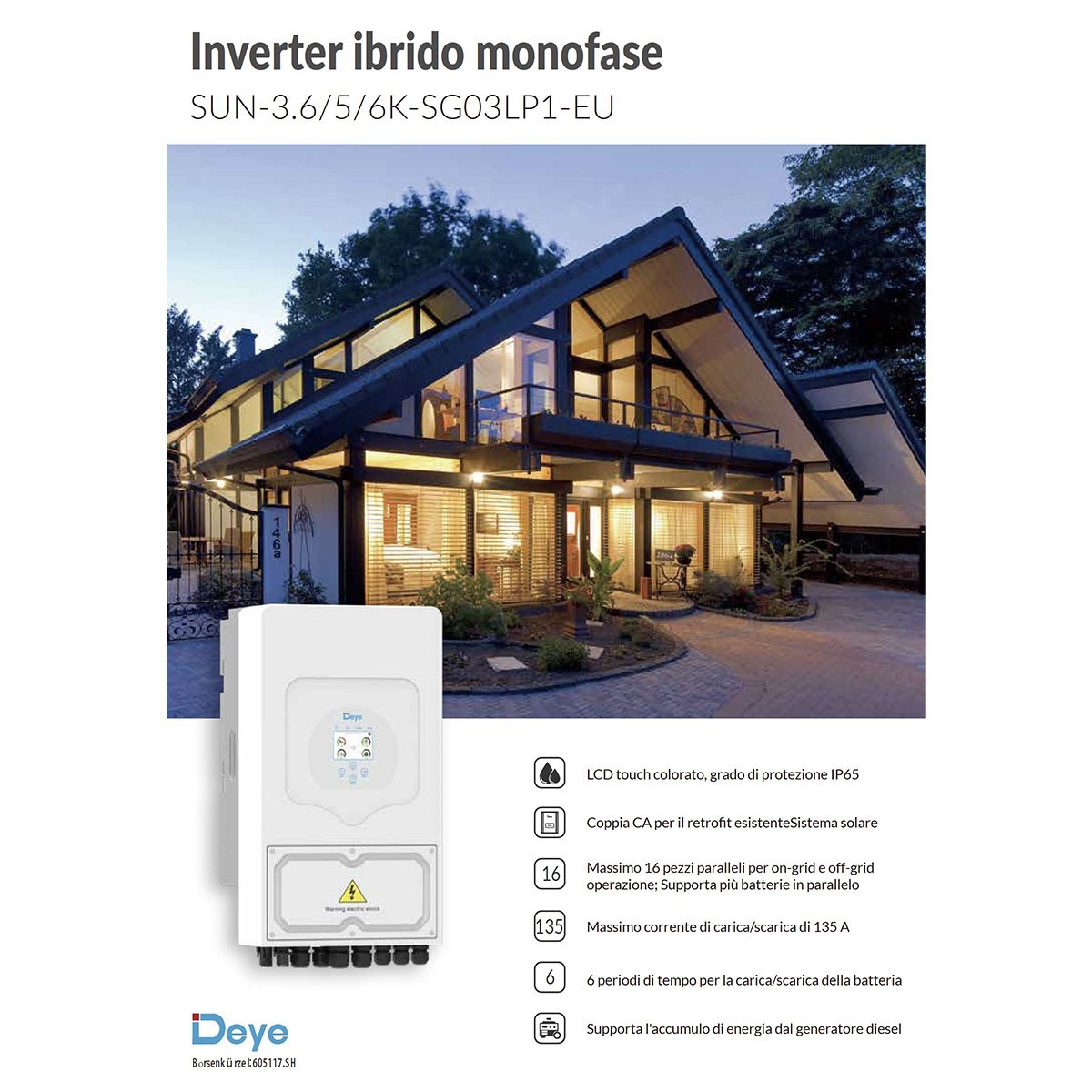 Deye SUN-6K-SG03LP1-EU 6kW Single-Phase Hybrid Inverter LV CEI-021