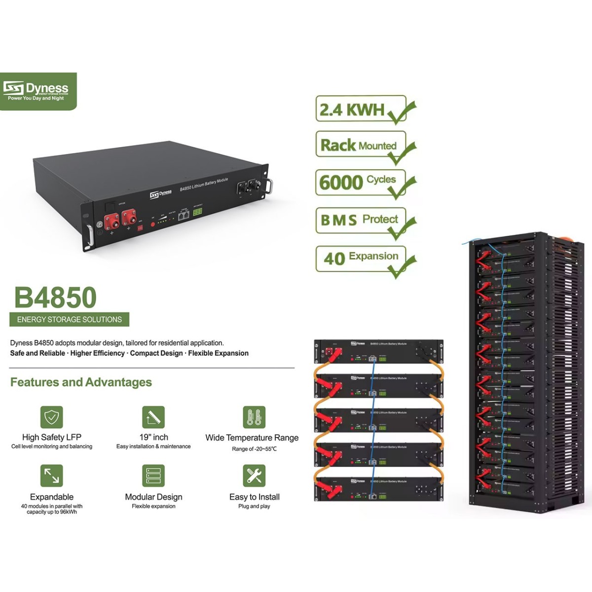 Dyness B4850 Batteria LiFePO4 2.4kW 48V con BMS