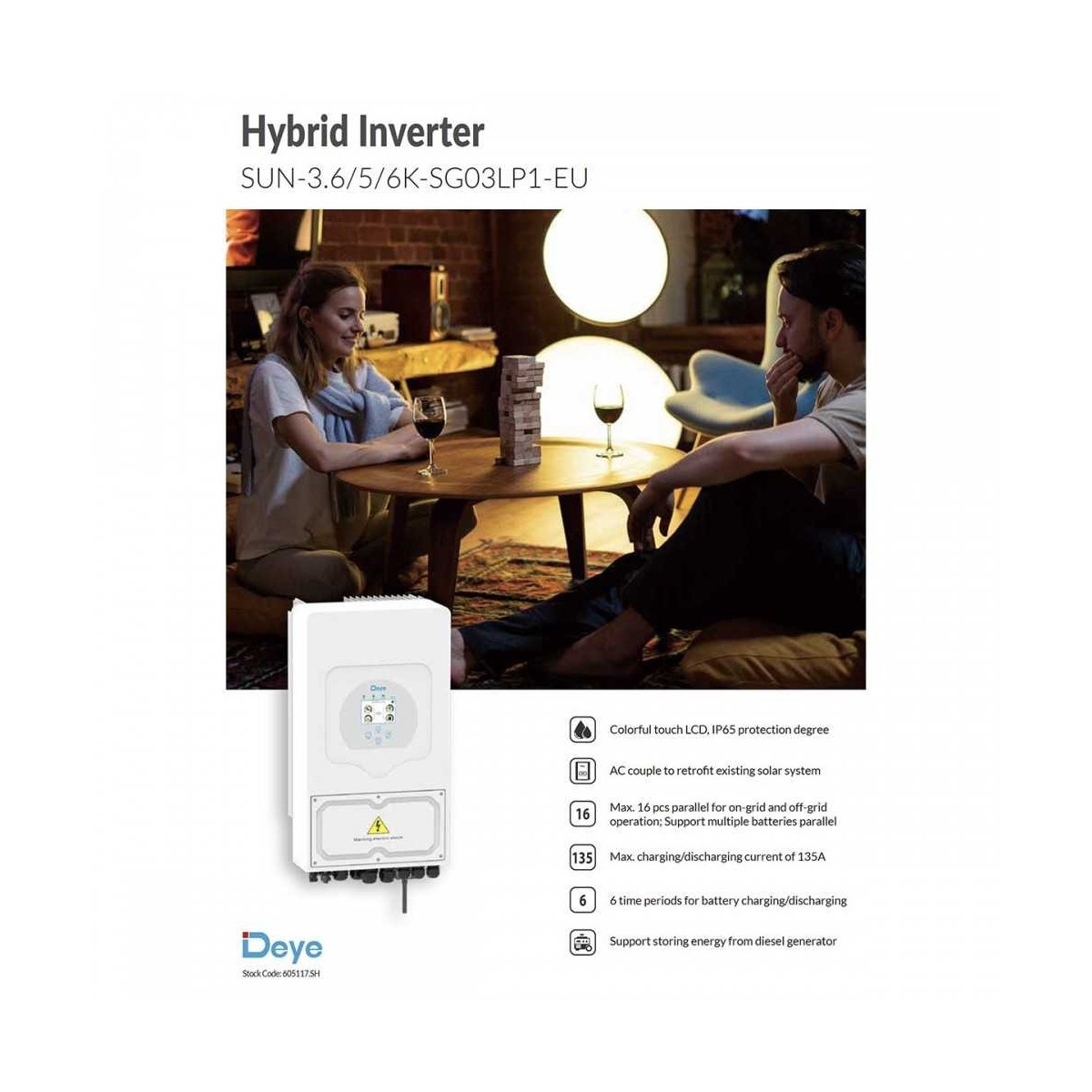 DEYE Storage system 20.48kWh inverter 6kW SG03LP1 + 4 SE-G5.1 Pro-B