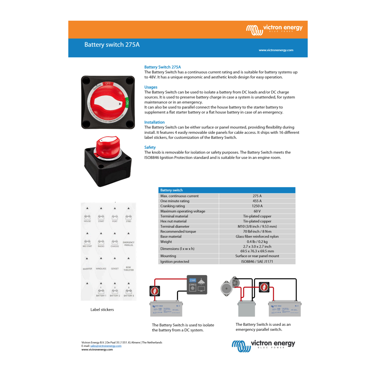 Victron battery switch 275A 12-24-48v Staccabatterie HD