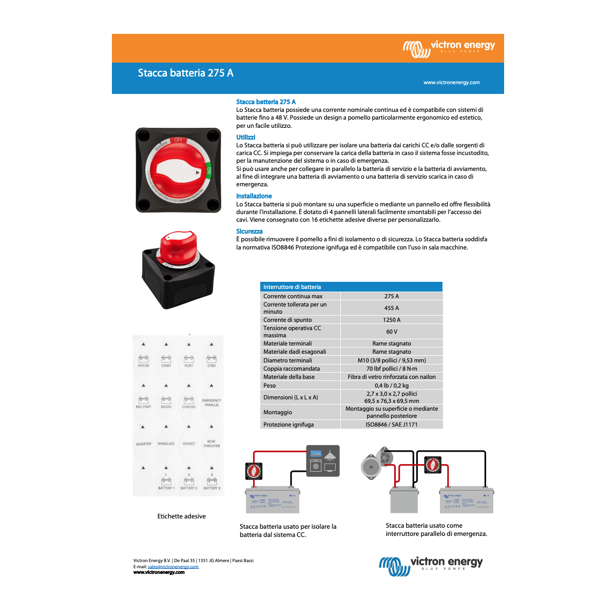 Victron battery switch 275A 12-24-48v Staccabatterie HD
