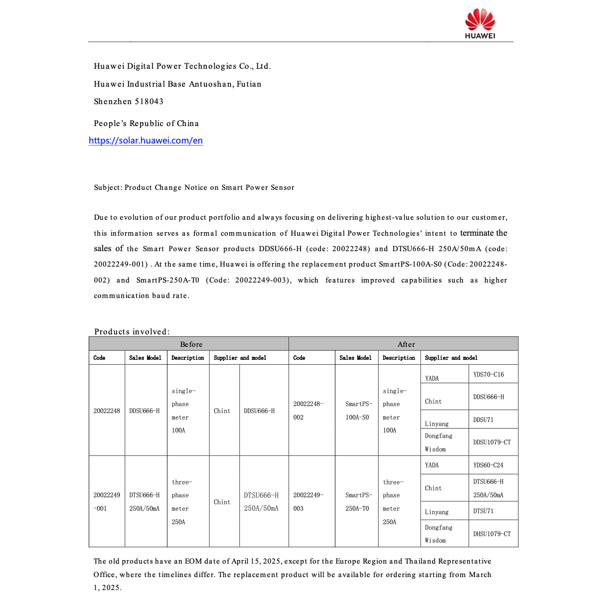 Huawei DDSU666-H Meter Monofase 100A DDSU71 - DDSU1079-CT - YDS70-C16