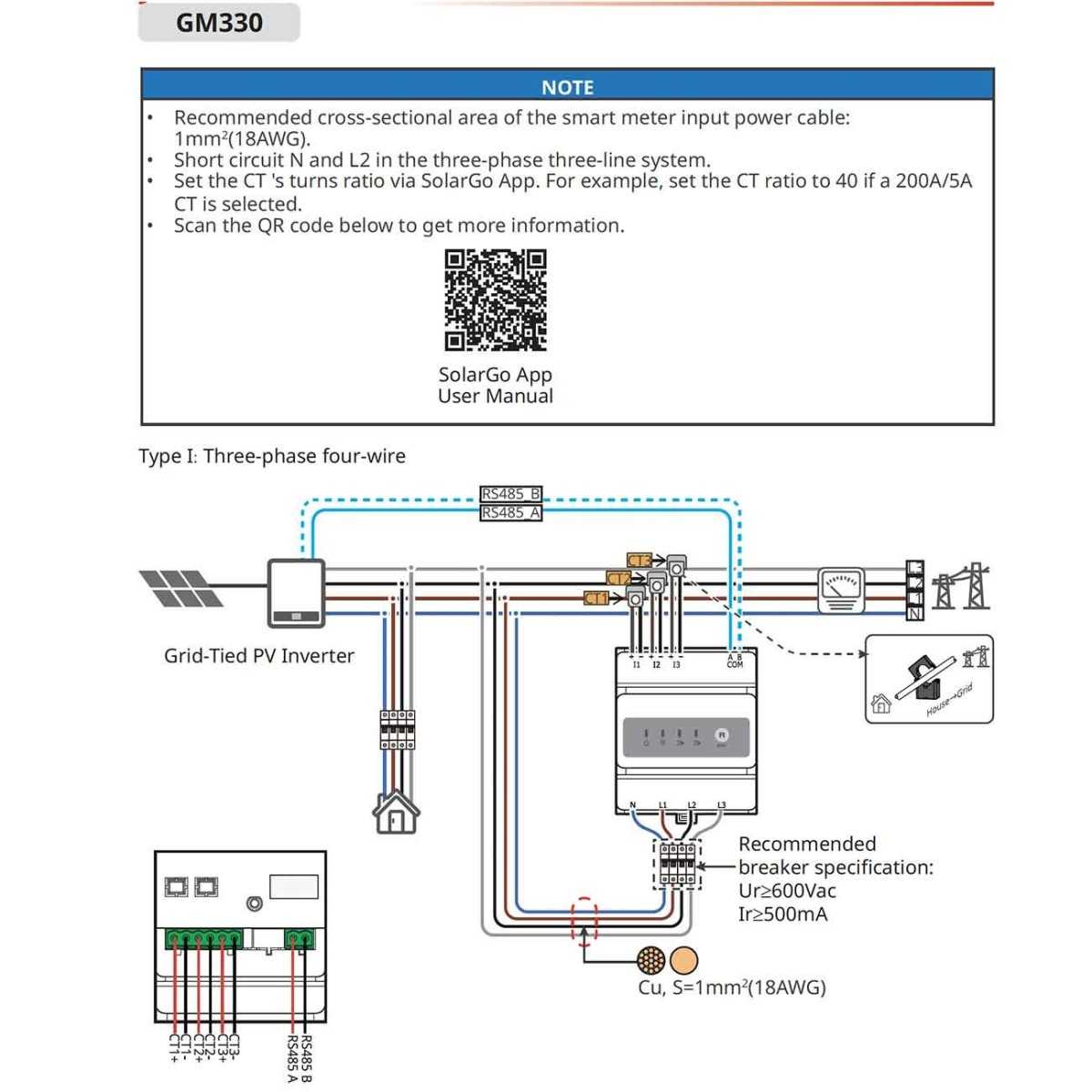 GoodWe GM330 120A 40mA 230/400Vac Single-Phase Power Sensor