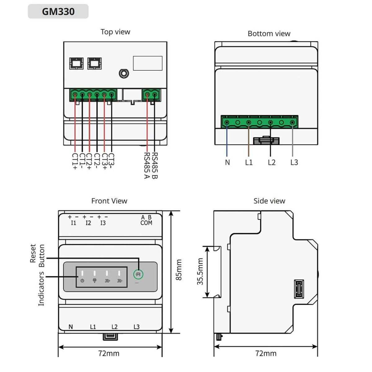 GoodWe GM330 120A 40mA 230/400Vac Smart Meter per impianti Trifase