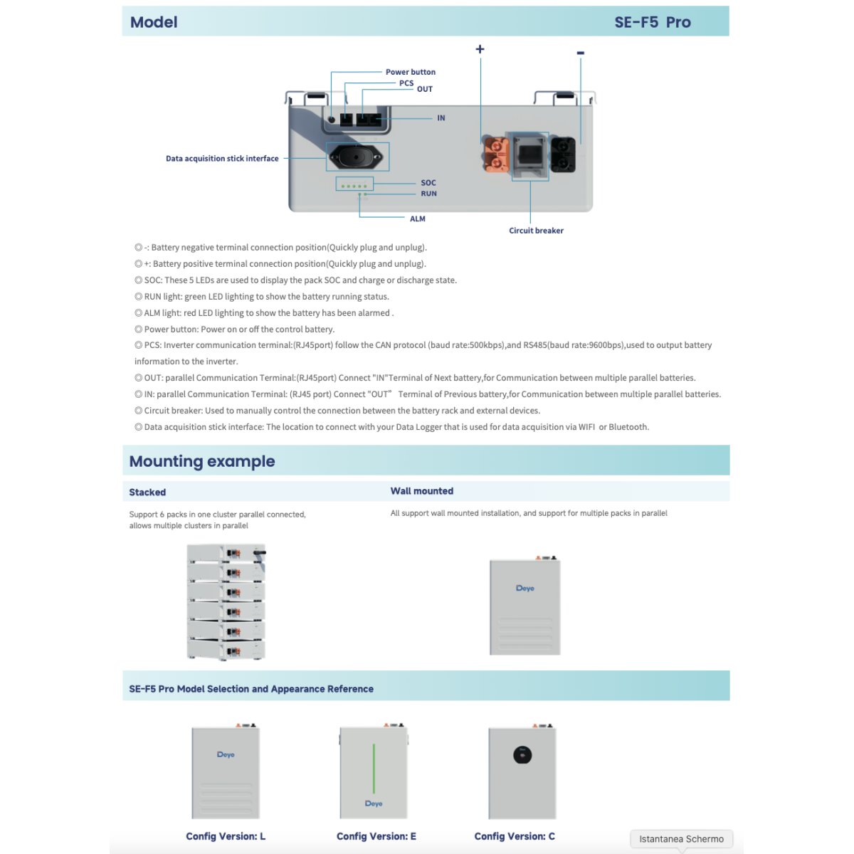 Deye SE-F5-PRO C Version Batteria LifePO4 51,2V ad Alte Prestazioni