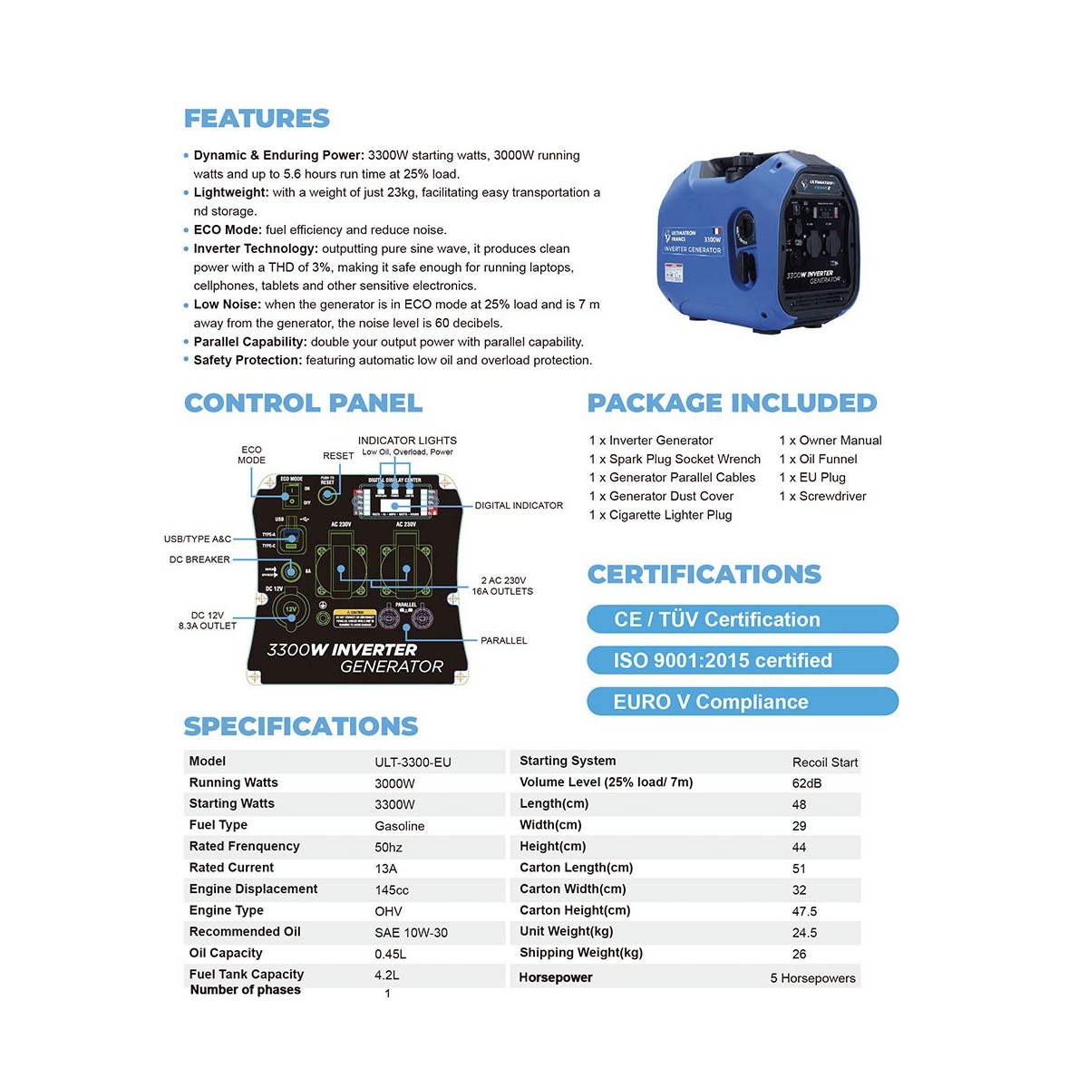 Ultimatron ULT-3300-EU 3.3kW 4-Stroke Gasoline portable Generator